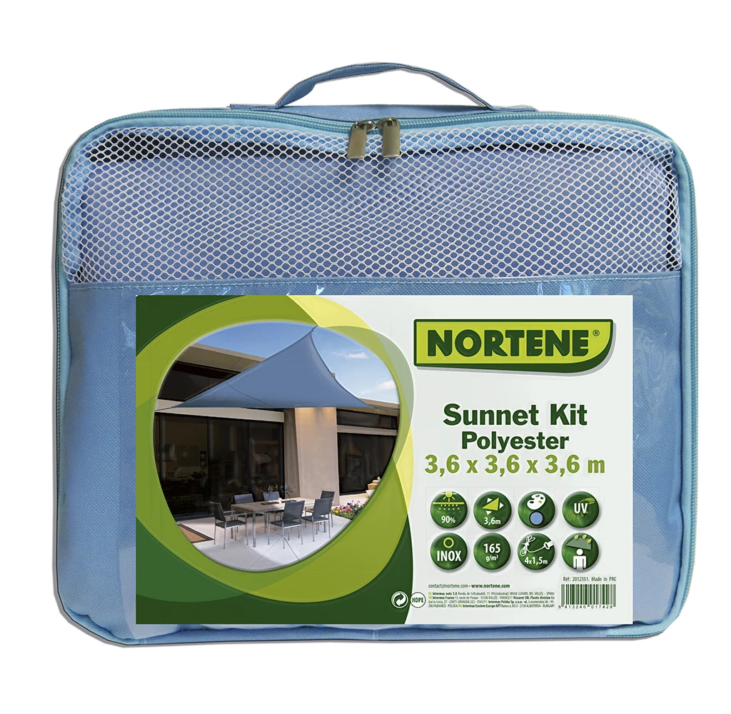 Nortene napvitorla háromszög alakú - 3,6 x 3,6 x 3,6, kék (Sun-Net Kit Polyester)
